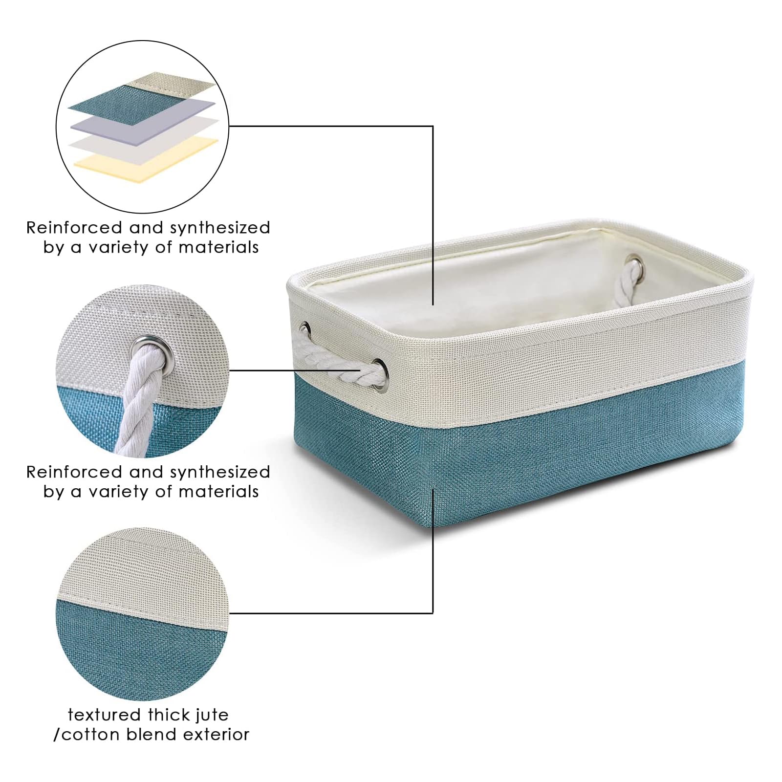 TheWarmHome Fabric Storage Bin with Handles,Storage Basket for Home Storage and Organization, Shelf Basket with Cover for Living Room Bedroom Decor Closet（White & Green,Small,11.8L×7.9W×5.2H