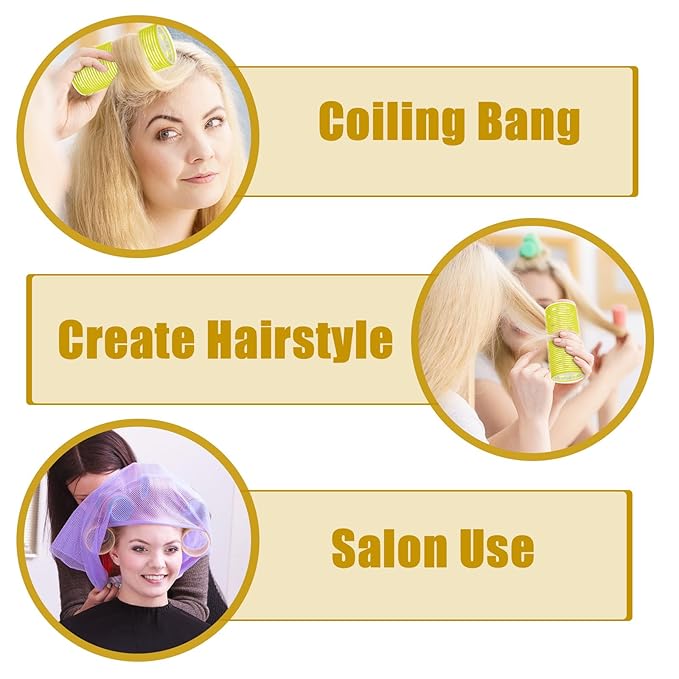 WILLBOND 4 Pcs Long Hair Rollers for Bangs Aluminum Core Curlers Thermal Self Grip Roller for Long and Medium Hair Women Hairstyle(4.7 x 2 Inch,Yellow)