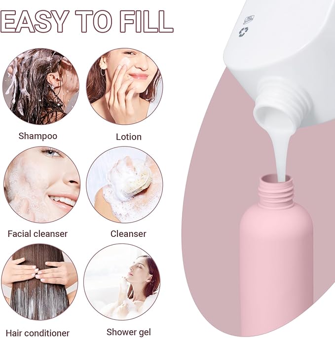 UMETASS 8.8oz Travel Essentials Shampoo Bottles for Toiletries,Empty Plastic Squeeze Bottles with Flip Cap for Toiletries Travel Size Shampoo and Conditioner (3 pack, pink)