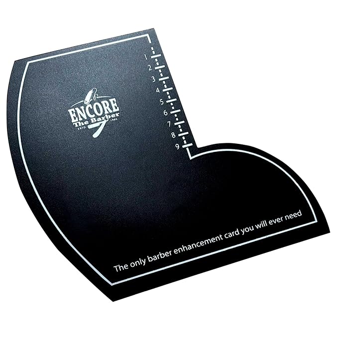 ENCORE THE BARBER Enhancement Card (Black) | for barbers | crispy lines | hairline repair | Beard lineup | Outline shapeup tool | Design ruler | fiber application guide | waterproof