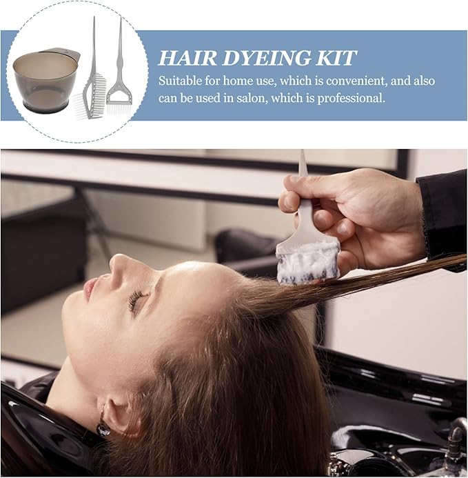 Healifty Hair Dye Coloring Kit 3Pcs - Hair Dye Bowl, Hair Dye Brush, Hair Dye Comb, Hair Dying Accessory Kit for Salon & Home Hair Coloring (Grey)