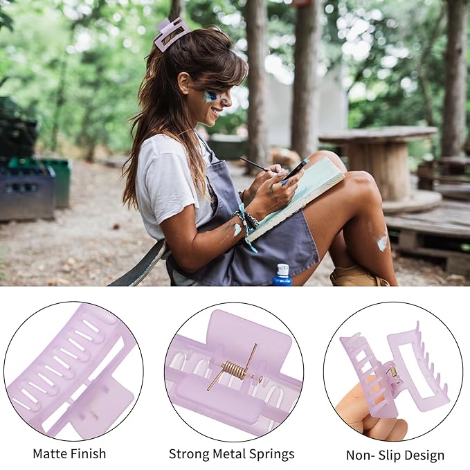Sisiaipu 3.5 Inch Medium Hair Accessories - 6 Pack Square and Rectangle Banana Jaw Clips for Women and Girls - Ice Cream