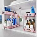 VERIFOST Under Sink Organizer, 2 Pack Kitchen and Bathroom Cabinet Organizer, 2 Tier Adjustable Height Storage, Pink