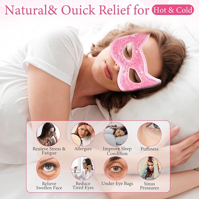 Qianyu Cooling Eye Mask Gel Bead Eye Packs Hot Cold Compress Reusable Face Mask for Dry Puffy Eyes Puffiness Dark Circles Headaches Sleeping Stress Relief Skin Care Men Women