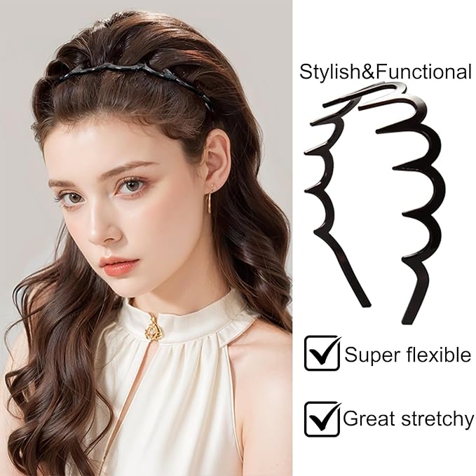 Supgoodom 6 PCS Zig Zag Headbands Plastic Wavy Hair Head Band Comb with Teeth Hoop Accessories for Women Men Girls, Fashion Tortoiseshell&Amber