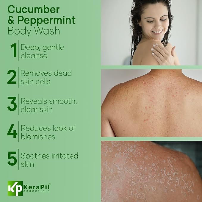 KERAPIL Exfoliating Body Wash, Cucumber and Mint, 16 fl oz x 2