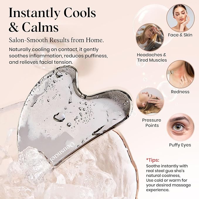 Oeusnael Stainless Steel Gua Sha Facial Tools, Lymphatic Drainage Massager for Face, Face Sculpting & Jawline Shaper, Puffiness Reducing, Neck Body Guasha Tool, Skin Care Gift for Women Men with Pouch
