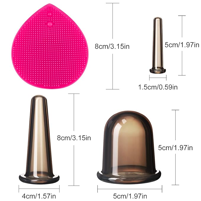 BBTO Silicone Facial Cupping Set, Vacuum Massage Cup Kit for Body, Face, Neck, Back, and Eye, 6 Cups and Exfoliating Brush(Black)