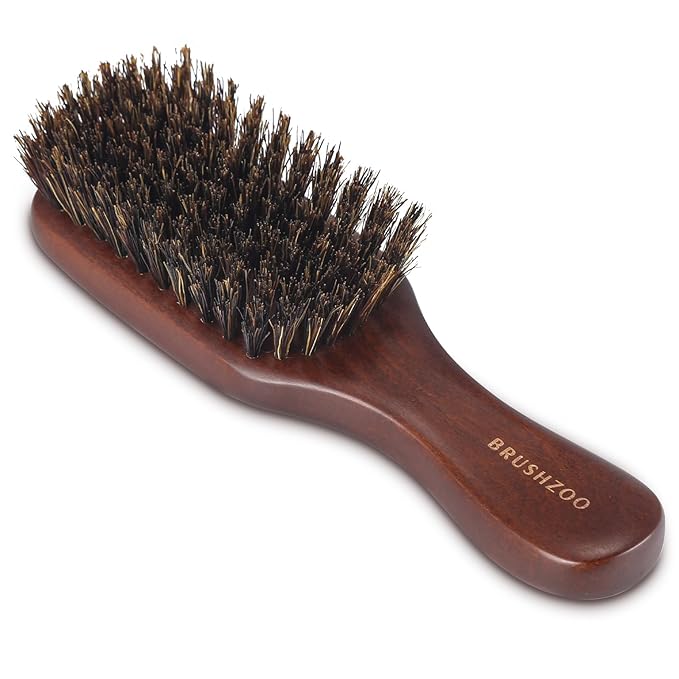 O BRUSHZOO Hair Brush for Men, 100% Boar Bristle Hair Brush for Short Fine Thin Hair Detangle Add Natural Shine & Beard