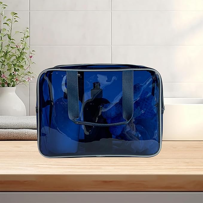TotePrint PVC Clear Pure Color Transparent Large Zipper Cosmetic Pouch Travel Makeup Cosmetic Bag with Handle for Travel Bathroom Toiletry Organizer (A23014-101-23)