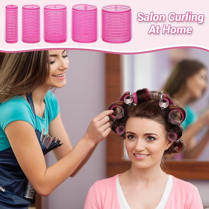 56 Pcs Hair Roller Set for Blowout Look, Long Medium Short Hair Volume; 30Pcs Rollers, 5 Sizes, 24 Pcs Clips, Storage Bag