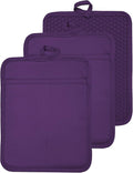 VEIKERY Oven Pot Holder with Pocket Cotton Heat Resistant Coaster Potholder Kitchen Hot Pad Oven Mitts for Cooking and Baking Square 7"x9" (Purple, Silicone)