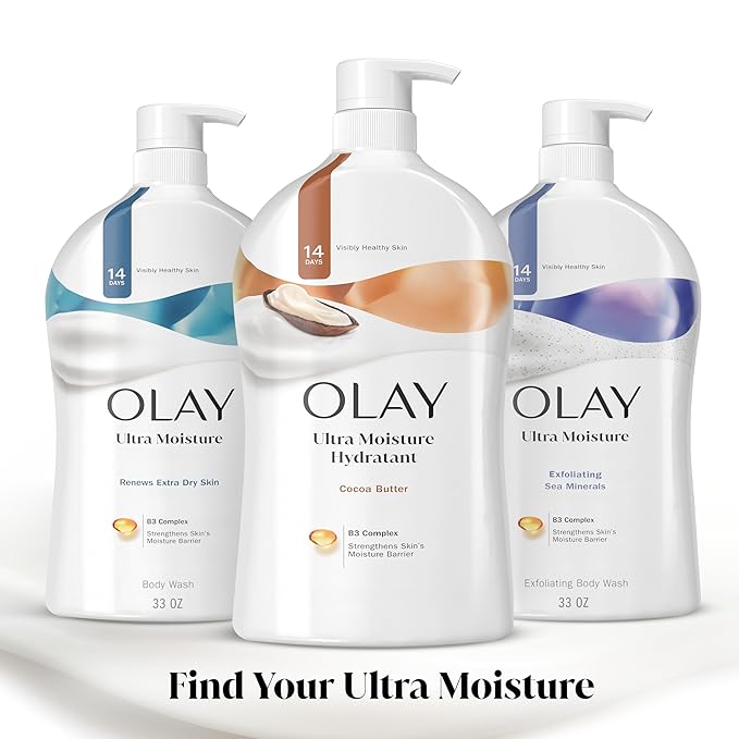 Olay Body Wash for Women, Ultra Moisture, 24/7 Moisture Barrier Repair, Hydrating Formula for Visibly Healthy Soft Skin, Vitamin B3 & Hyaluronic Blend, For All Skin Types, Cocoa Butter Scent, 35 fl oz