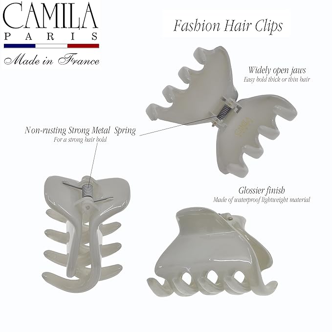 Camila Paris CP3735 French Hair Clip for Women, Small 2 inches Girls Hair Claw Clips Jaw Fashion Durable and Styling Hair Accessories for Women, Strong Hold No Slip Grip, Made in France