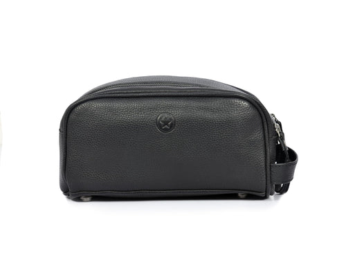 10" Premium Leather Toiletry Travel Pouch With Waterproof Lining | King-Size Handcrafted Vintage Dopp kit By Aaron Leather Goods (Steel Blue)