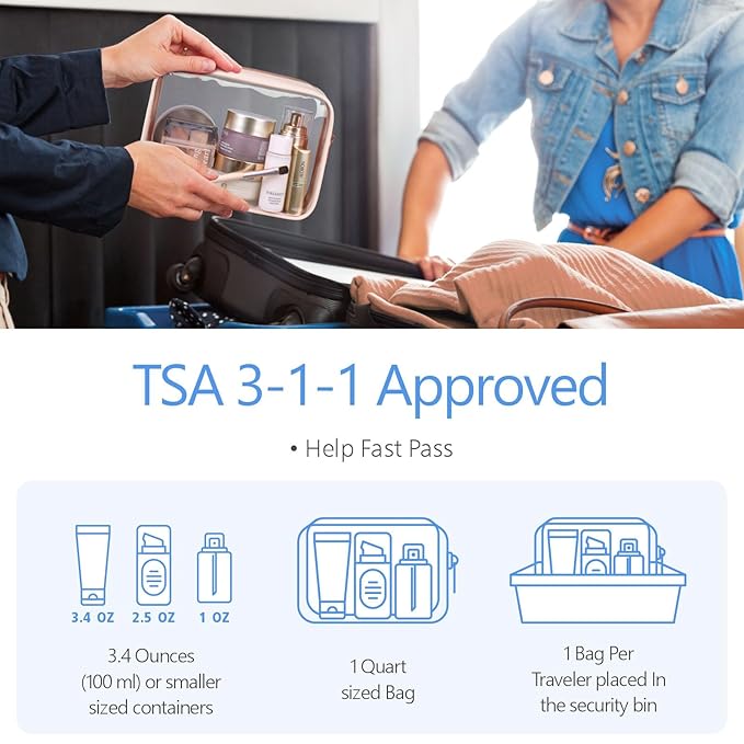 PACKISM TSA Approved Toiletry Bag - Clear Makeup Bag for Travel, Nude Pink