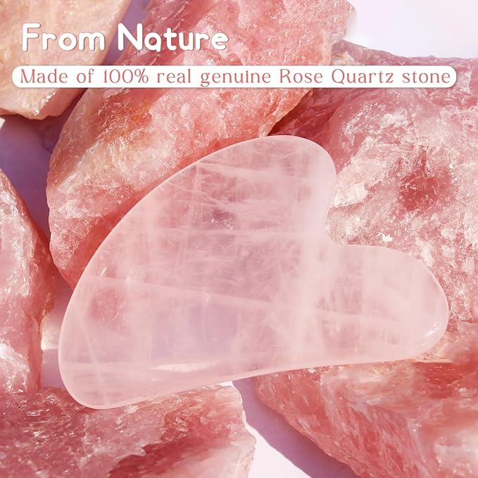 Flagest Rose Quartz Gua Sha Facial Tool, 100% Genuine Guasha Stone