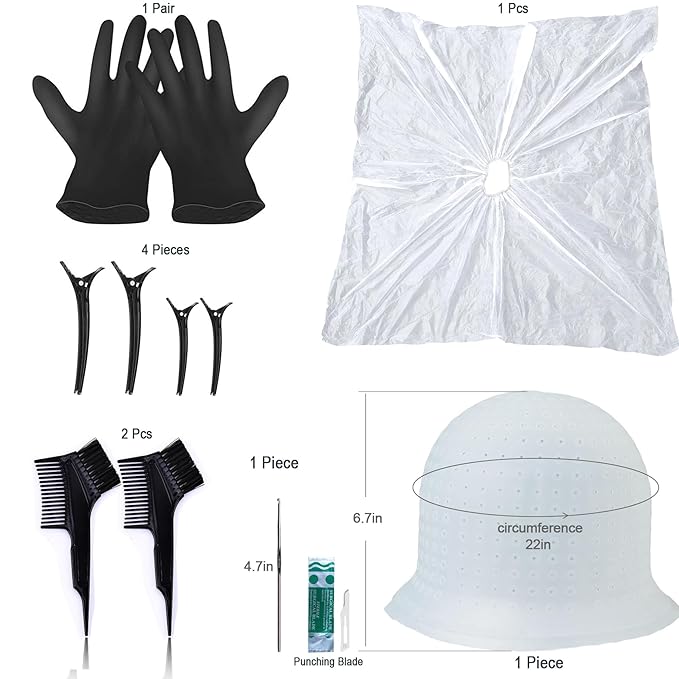 Silicone Highlight Caps for Color Hair, 17Pcs Highlighting Caps with Hooks Reusable Salon Hairdressing Dyeing Staining Tools for Women Men