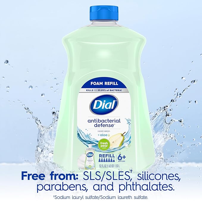 Dial Antibacterial Foaming Hand Soap Refill, Fresh Pear, 52 fl oz (Pack of 2)