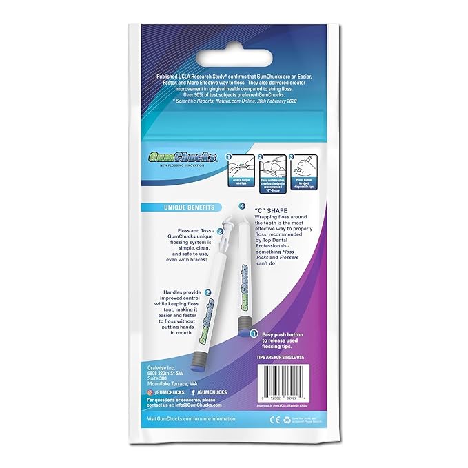 GumChucks Floss Picks for Braces & Tight Teeth – Reusable Dual Handle Flosser – No Hands in Mouth – Easy for Kids, Adults & Seniors (Starter Pack Bundle)