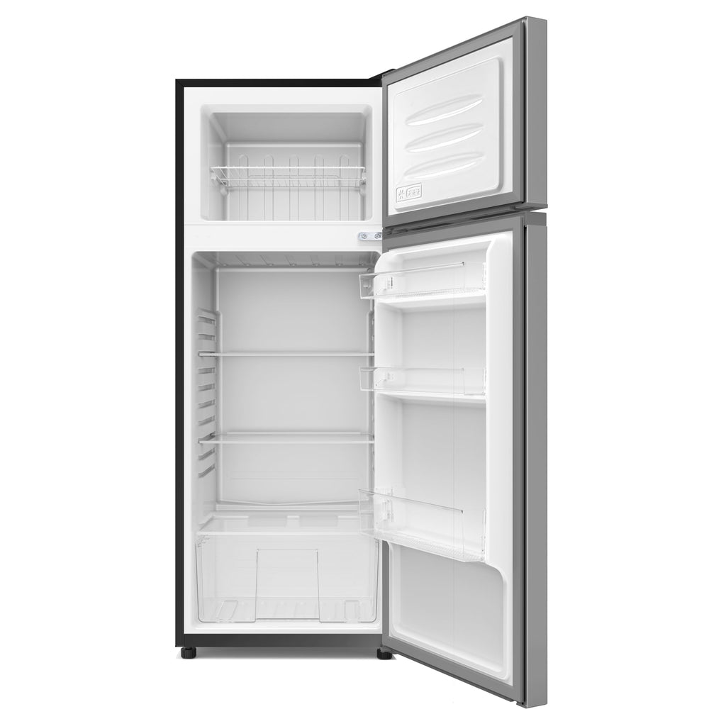 Frigidaire, 2 Door Apartment Size Refrigerator with Freezer, 7.5 cu ft, Adjustable Spill-Proof Shelves, Crisper Bins, Platinum Silver, Garage Ready