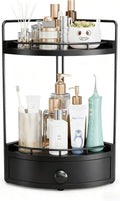 Aollewoiti 2-Tier Corner Bathroom Counter Organizer with Drawer, Black