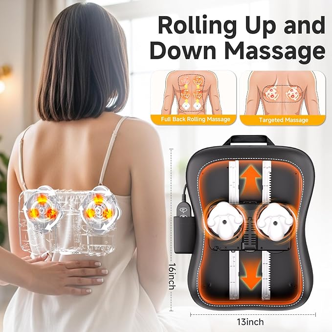 Zorynae Shiatsu Back and Neck Massager for Pain Relief Deep Tissue, Up and Down Rolling Back Massager with Heat, 3D Kneading Massage for Office Home, Birthday Gifts for Women Men Mom Dad