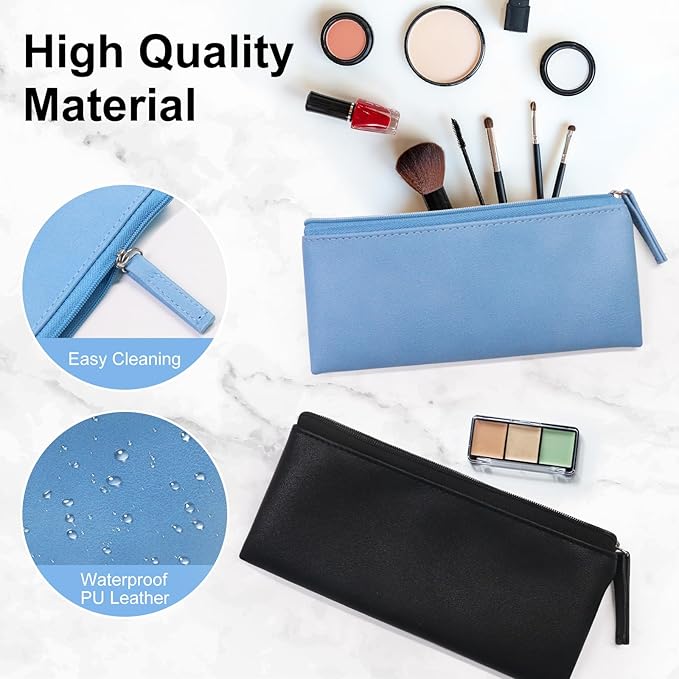 SumDirect PU Leather Cosmetic Bags - Small Soft Makeup Pouches for Purse with Zipper, Simple Comestic Organizer
