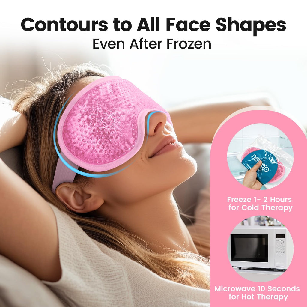 NEWGO Cooling Gel Cold Eye Mask for Puffy Eyes, Reusable Ice Pack with Soft Plush Backing for Dark Circles, Migraine, Stress Relief - Pink
