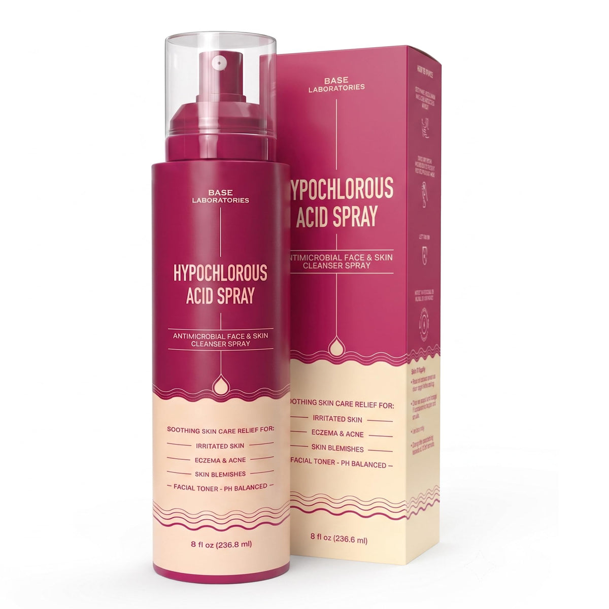 BASE LABORATORIES Hypochlorous Acid Spray for Face & Skin, Travel Size 2 oz