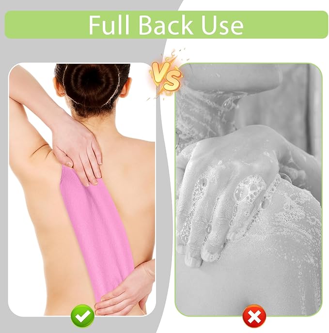 2 PCS Exfoliating Back Scrubber for Women, Double-Side Shower Back Exfoliator with Handles, Winter Bath Shower Tool for Backs Cleaning (Pink, Cyan)