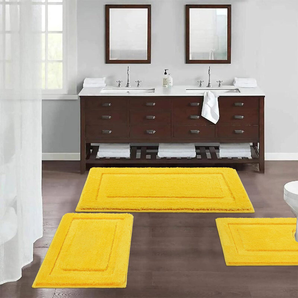 SHACOS Yellow Bathroom Rugs Sets 3 Piece Bath Mat U Shaped Toilet Rug