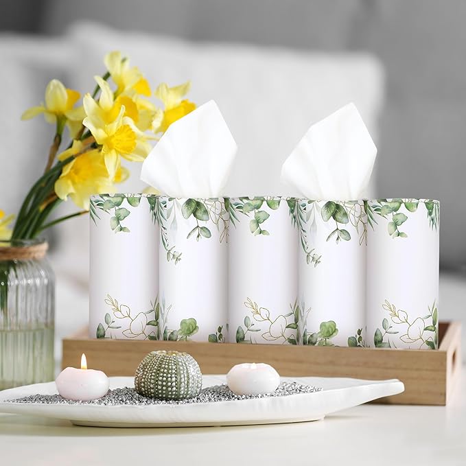 Fourluoo 12 Pack Car Tissue Cylinder Holder Bulk with 3 Ply Facial Tissues, Round Napkin Holders for Car Cup Holder Cylinder Travel Paper Tubes Bulk Round Napkin Boxes Packs(Eucalyptus)