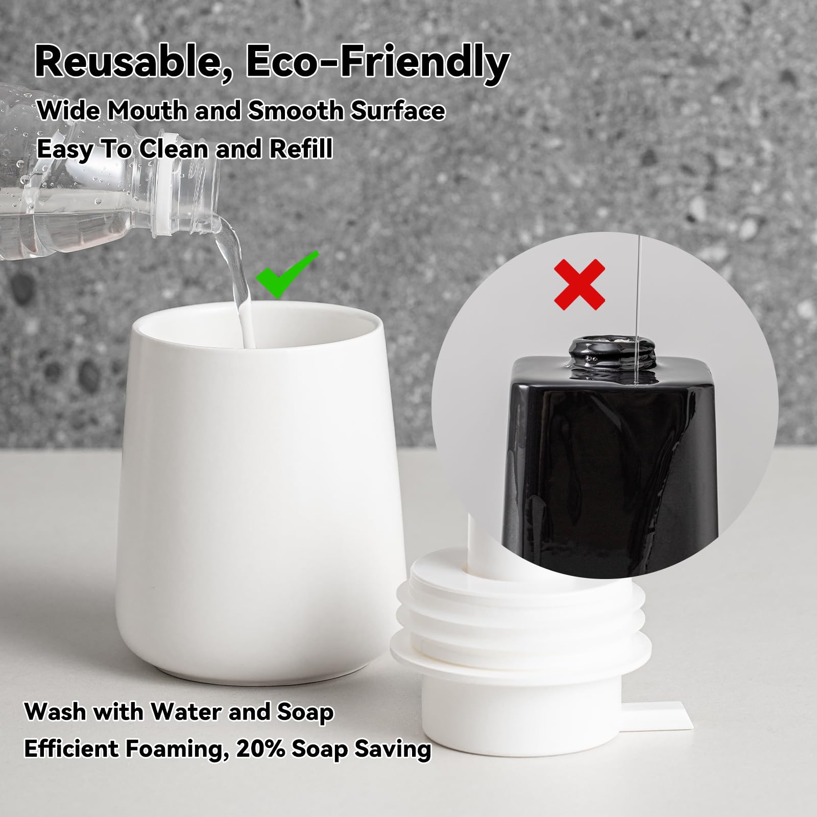 AZMOYAC Foaming Soap Dispenser - 12 Oz White Ceramic Foam Hand Soap Dispenser for Bathroom, Face Wash Dispenser Bottle with Matte Golden Foam Pump, Refillable Dish Dispenser for Kitchen