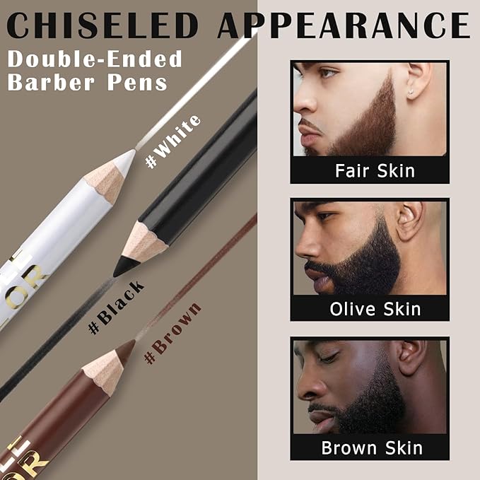 Noerrors 12Pcs Barber Pencil Set Hairline Enhancement Pencils Kit for Lineup Magic Beard Shaping Beard Guide Pen with Sharpener Barber Chalk for Beard Makeup Design for Men White Black Tan Brown