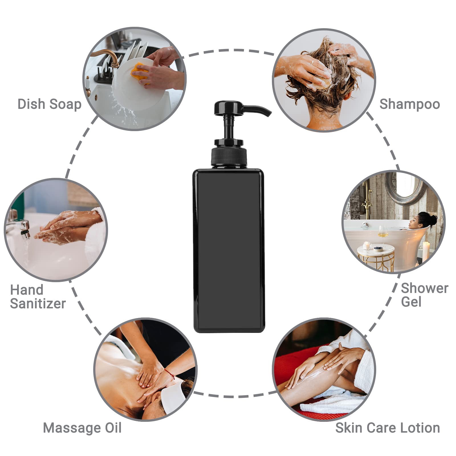 Suream 22oz/650ml Large Plastic Pump Bottles for Shampoo, Bathroom Shower Dispensers, Empty Refillable Cosmetic Pump Dispenser for Lotion, Creams, Body Moisturizer, Massage Oil, Hand Wash, Soap, Black