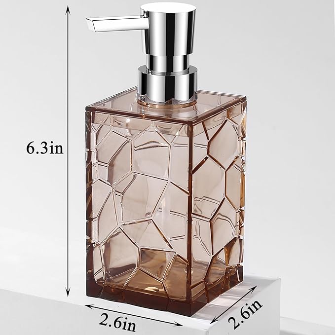Hand Soap Dispenser, Clear Acrylic Plastic Liquid Pump Bottles Refillable Lotion Dispenser for Bathroom Decor Kitchen College Dorm, Light Brown 2 Pack