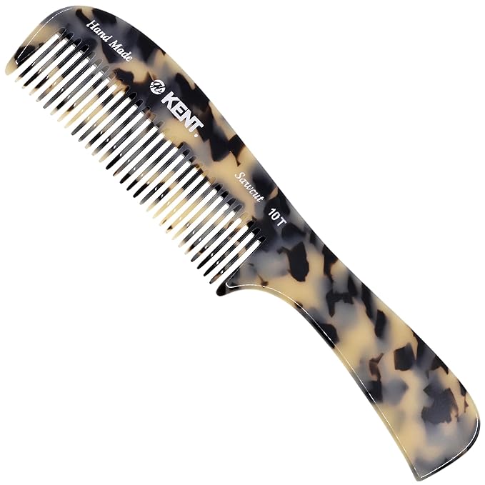Kent 10T Tortoise Large Detangler Comb, Handmade Wide Tooth Comb for Curly Thick Hair, Detangling Combs For Wet and Dry Hair, Saw-Cut and Hand Polished Made in England