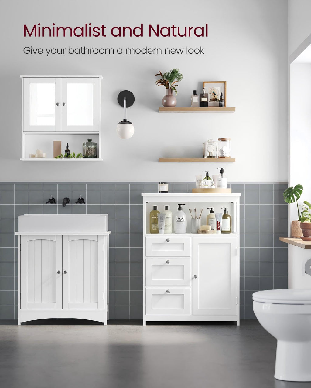 VASAGLE Floor Storage Cabinet, Freestanding Storage Unit with 3 Drawers, Adjustable Shelf, 11.8 x 23.6 x 31.5 Inches, for Living Room, Bathroom, Entryway, White UBBC542P31V2