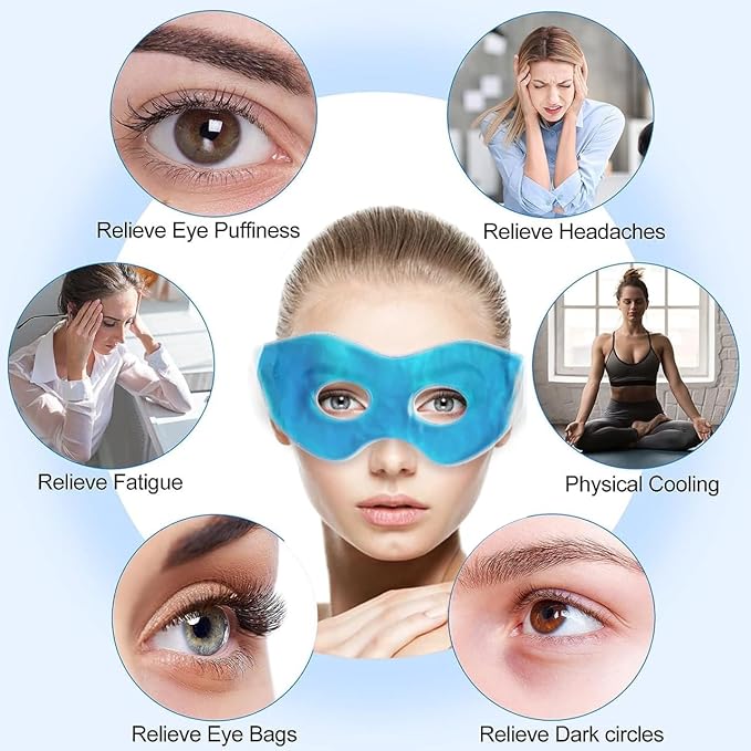 Sport Emblema Reusable Cooling Eye Mask for Puffiness & Swelling Migraines 2PCS Gel Frozen Eye Mask for Dark Circles Dry Eyes Hot Cold Compress Ice Pack for Headache Relief