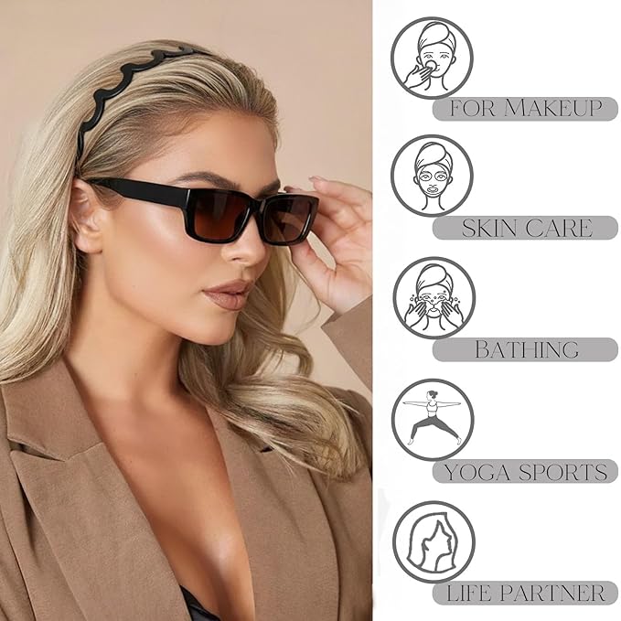 Supgoodom 6 PCS Zig Zag Headbands Plastic Wavy Hair Head Band Comb with Teeth Hoop Accessories for Women Men Girls, Matte Retro Color