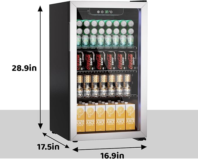 Erivess 3.0 Cubic Feet/105 Can Beverage Refrigerator,28 Inch Fridge with Adjustable Shelve & LED Display for Soda Beer or Wine, Drink Refrigerator for Home Bar Office(Silver)