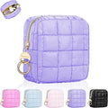 Playexen 4.9" Puffy Small Makeup Bag, Cute Quilted Cosmetic Bag for Purse, Mini Travel Toiletry Organize Pouches for Women, Birthday/Wedding/Christmas Gifts (Purple)