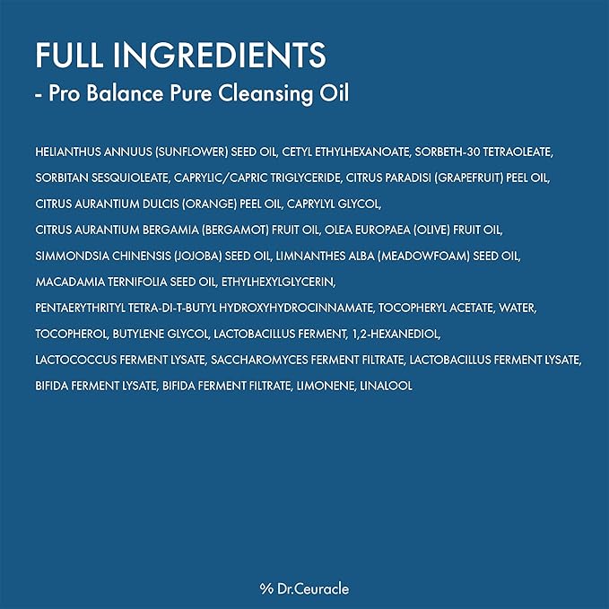 Dr.Ceuracle Pro Balance Pure Cleansing Oil - Makeup Remover Oil Cleanser with Hydrating Finish, Korean Facial Cleanser (155 ml / 5.24 fl. oz.)