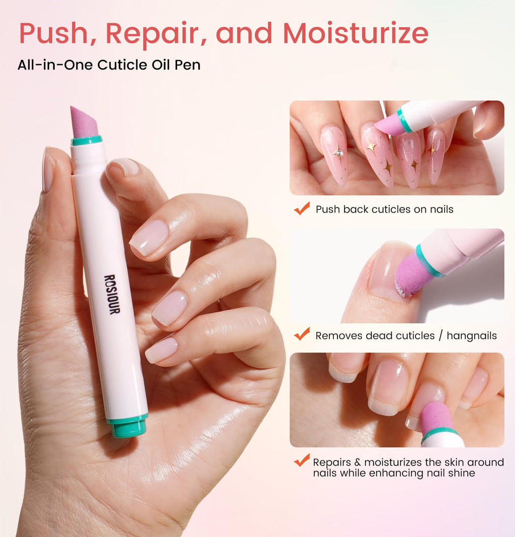 Cuticle Pusher Oil Pen for Nails, 3 in 1 Ceramic Cuticle Remover with Oil