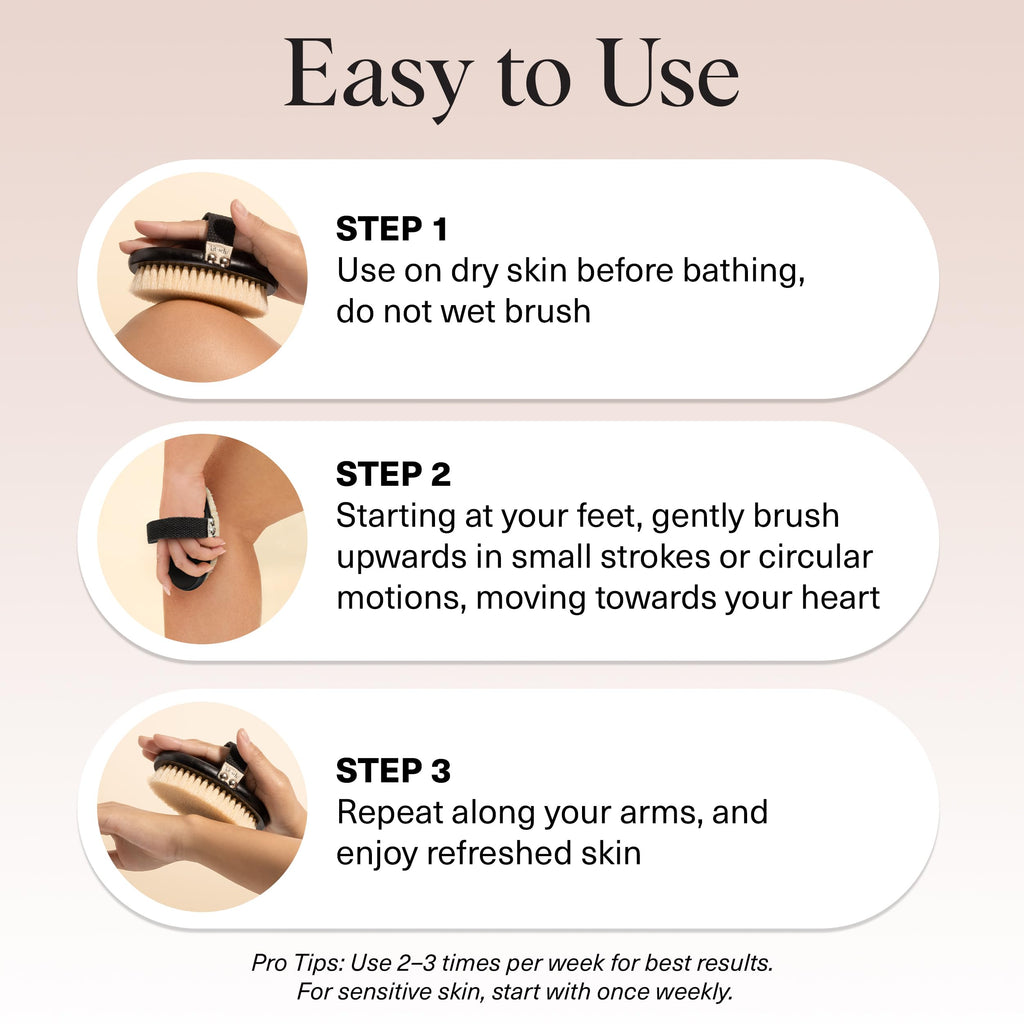 Kitsch Dry Brushing Body Brush for Lymphatic Drainage- Soft Bristles Shower Brush - Dry Brush to Remove Dry Skin and Improves Blood Circulation, Body Scrubber for Glowing Skin, Sauna Accessories