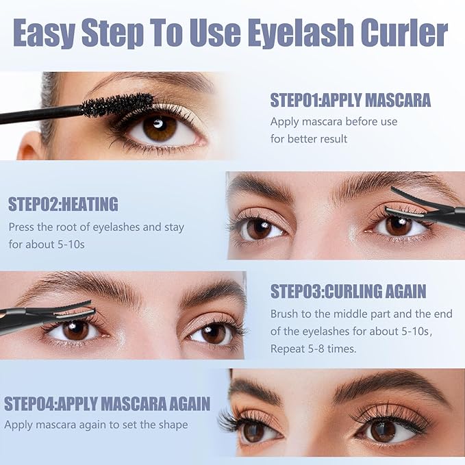 Heated Eyelash Curlers - 2 in 1 Clip- Type Heated lash Curler Best Seller Electric Eyelash Curler 3 Temp Settings for Makeup Tools USB Rechargeable Natural Curling 24H Long Lasting B-3