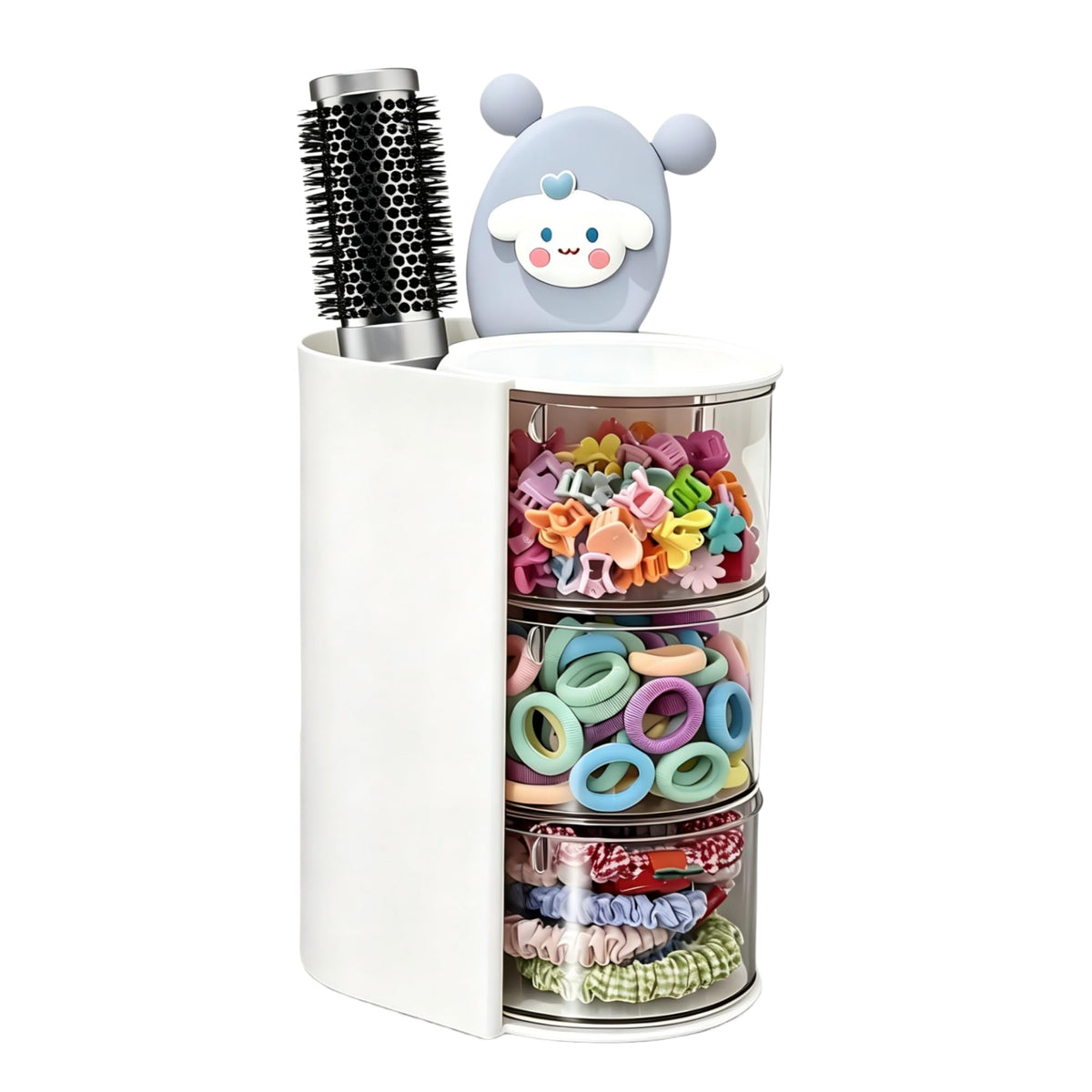 Azurphoric Hair Accessories Organizer with Hair Brush Holder(White,3-Layer)