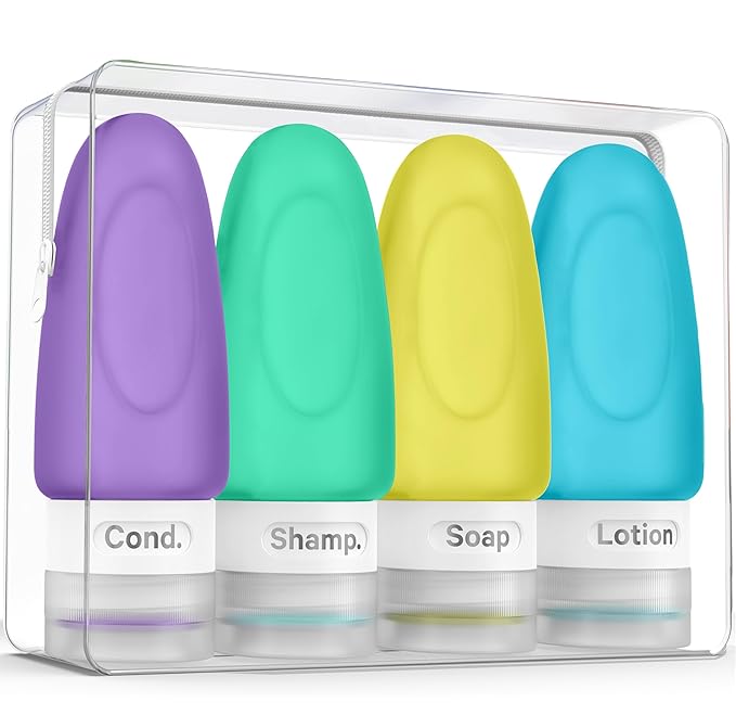 Dot&Dot Leak Proof Travel Bottles - Tubes for Liquid TSA Approved 1oz Silicone Toiletries Travel Shampoo & Conditioner Containers with Labels