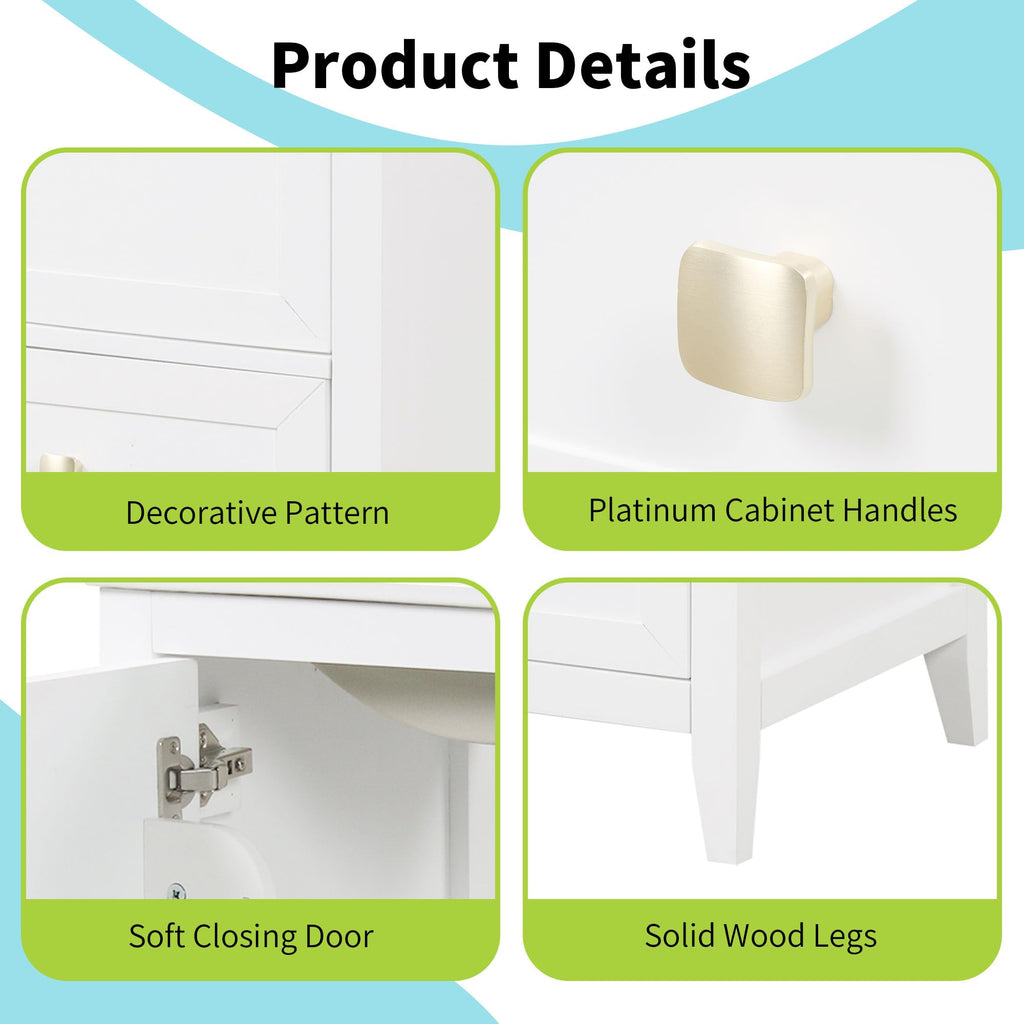 Bellemave 20-inch Solid Wood Bathroom Vanity with Sink, Free Standing Cabinet, Soft Closing Door, Storage Rack, Drawer (White)